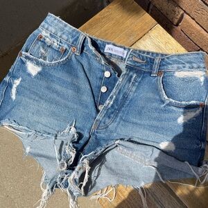Zara Blue Distressed Denim Shorts